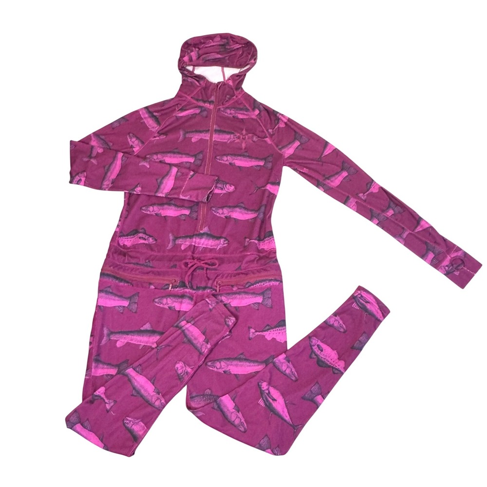 Airblaster Ninja Suit Sz Small Fish Print Base Layer One Piece‎ Hooded Pink